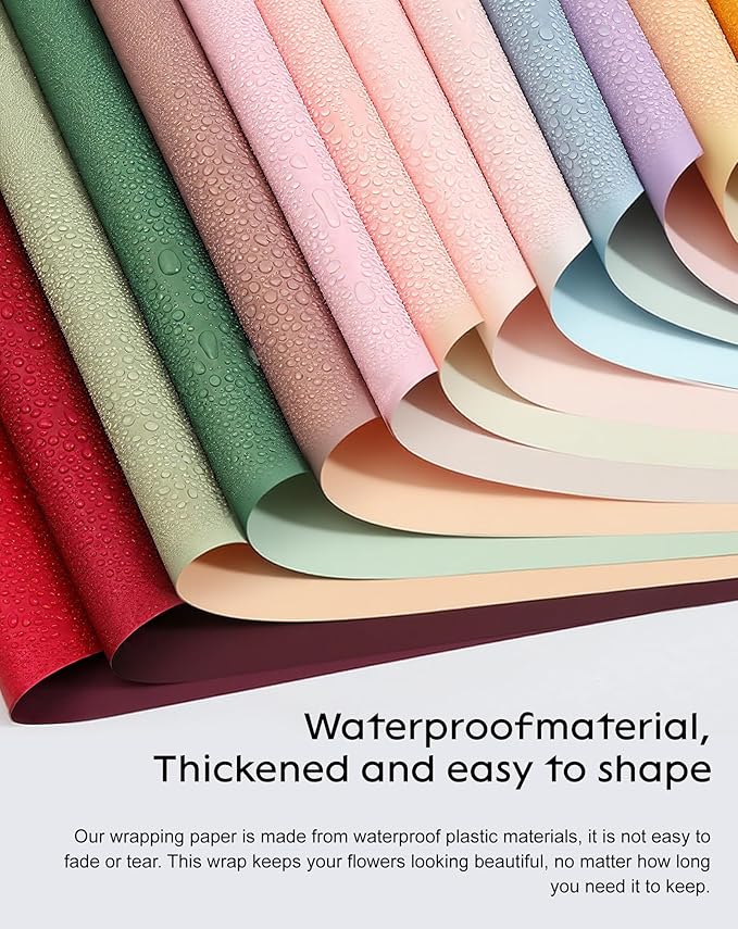 TINGSING 20 Pcs Double Sided Flower Wrapping Paper 22.4 inch Matte Waterproof Floral Bouquet Wrappings Papers for Floral Wrap Gift Packaging Florist Packing Supplies DIY Crafts, Blue-Sky Blue White
