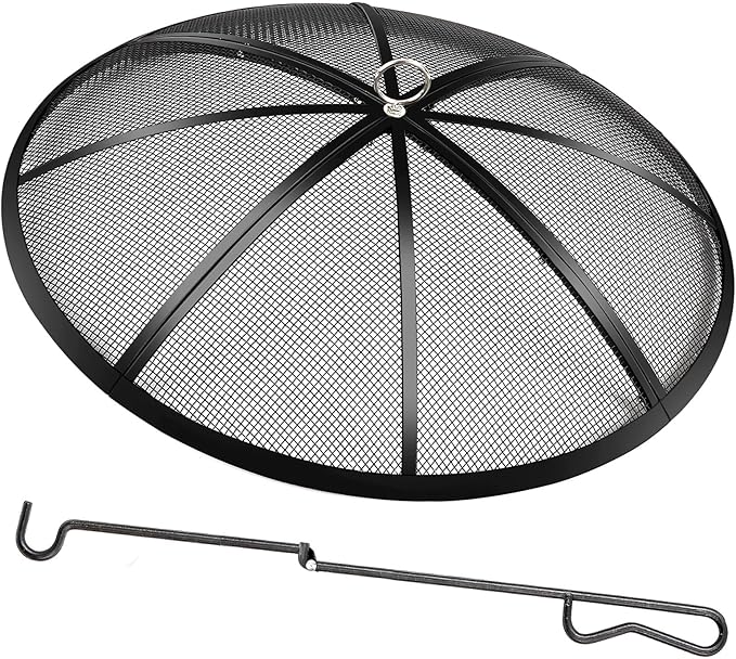 Fire Pit Spark Screen, 40 Inch Diameter Fire Pit Screen with Handle & Poker,Heavy Duty Metal Mesh Fire Pit Screen,Fire Pit Lid for Outdoor/Beach/RV Camping/Backyard