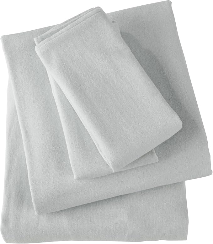 Market & Place 100% Cotton King Flannel Sheet Set | 4 Piece Deep Pocket Solid Cozy Winter Bed Sheets | Double Brushed for Extra Softness & Comfort | Chalet Collection (King, Light Grey)