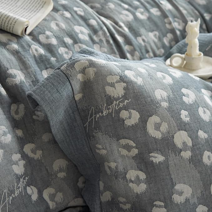 Grey Leopard Duvet Cover Set Twin XL Leopard Print Jacquard Duvet Cover with 2 Pillowcases Yarn-Dyed Linen Cotton Vintage Floral Bedding Set Wild Animal Cheetah Print Comforter Cover for Boy Girl Teen