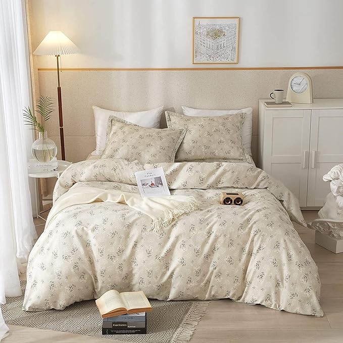 Boho Floral Comforter Set King Size Vintage Garden Style Floral Bedding Comforter with 2 Pillowcases Fluffy Soft Aesthetic Botanical Comforter Set Farmhouse Chic Flower Comforter for King Size Bed