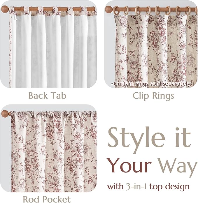 jinchan Lined Linen Blend Curtain Floral Curtains for Living Room 108 Inches Long Christmas Red Peony Flower Printed Curtain Rod Pocket Back Tab Farmhouse Patterned Drapes Curtains Set 2 Panels