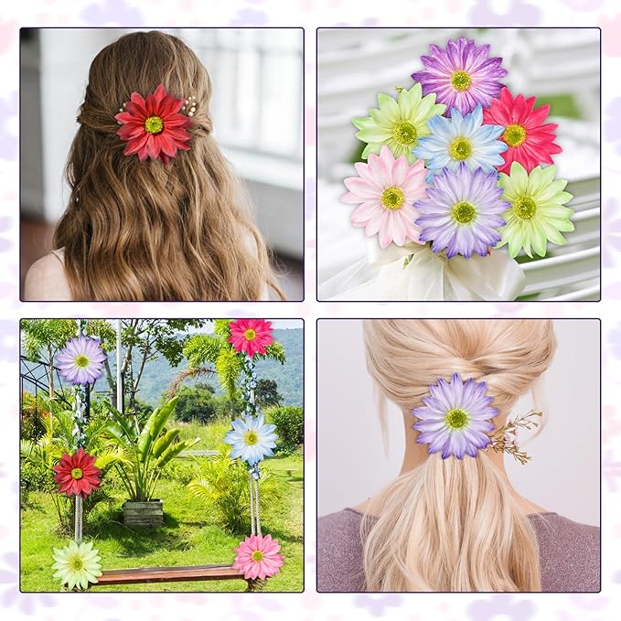 Fabric Daisy Flower Head in Bulk, 12 Pcs Artificial Daisy Flower Heads for Crafts, 3.5 Inch Faux Flowers Silk Daisy Flower Heads for Hats, Costume, Home Wedding, Christmas (Light Blue)