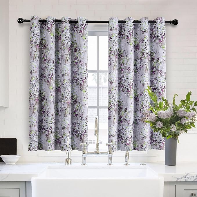 MYSKY HOME Purple Curtains 54 Inch Length Curtains for Living Room Bathroom Thermal Insulated Vintage Floral Curtain Window Panels 2 Panels, Grommet Top