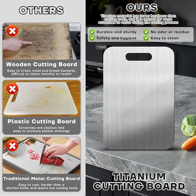 Katuchef Titanium Cutting Boards for Kitchen 100% Pure Ti Katu chef Titanium Cutting Board set Double Sided Non Toxic Titanware Chopping Board,Durable Dishwasher Safe Cutting Boards(3PC-S+L+XL)