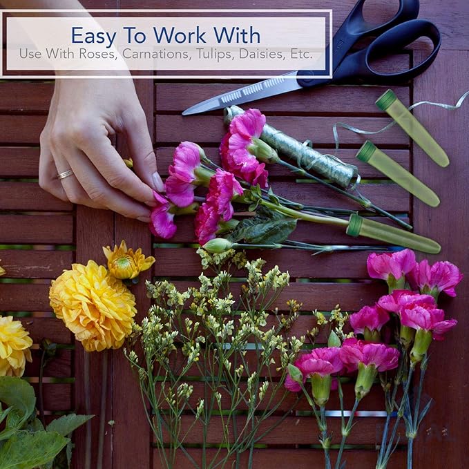 Royal Imports Floral Water Tubes with Caps – 3" Green Plastic Flower Vials for Single Stem Roses, Buds, Bouquets – Standard Style, 1/2" Opening – 25 Pack
