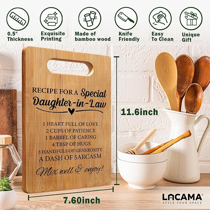 Lacama Gifts for Daughter-in-Law Gifts from Mother-in-Law Cute Cutting Chopping Boards for Kitchen, Daughter-in-Law Birthday Christmas Gifts Decorative Bamboo Cutting Board