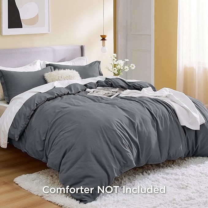 Bedsure Duvet Cover Full Size - Soft Double Brushed Bedding Set for Kids & Adults, Zipper Closure, 3 Pieces, Includes 1 Duvet Cover (80"x90") & 2 Pillow Shams, NO Comforter, Dark Grey