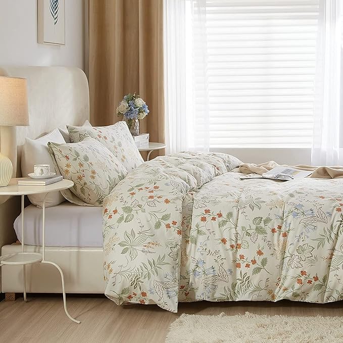 HighBuy Garden Floral Duvet Cover Twin Size Cotton Bedding Comforter Cover Set with Zipper Ties,Paisley Jacquard Floral Hotel Quality,1 Duvet Covers and 2 Pillowcases,Twin Bed Set