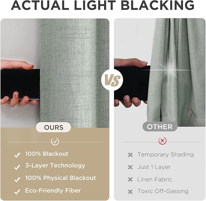 Joydeco Sage Green Blackout Curtains 90 Inches Long, Curtains 90 Inch Length 1 Panel for Bedroom, Thermal Insulated Linen Black Out Curtains with Grommets(100x90, Sage Green)