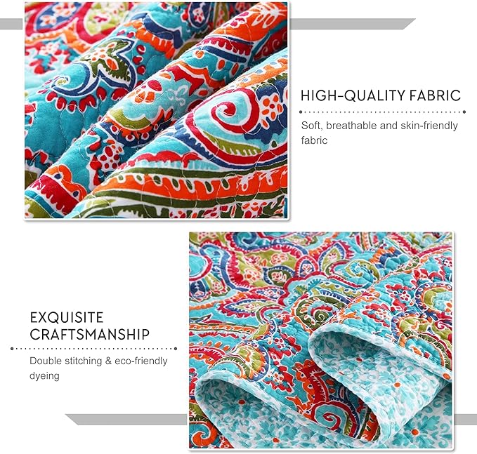 Travan 3-Piece Bedspread Quilt Set Oversized Reversible Quilted Bedding Cotton Coverlet Set with Shams, Gorgeous Floral Pattern, Twin Size