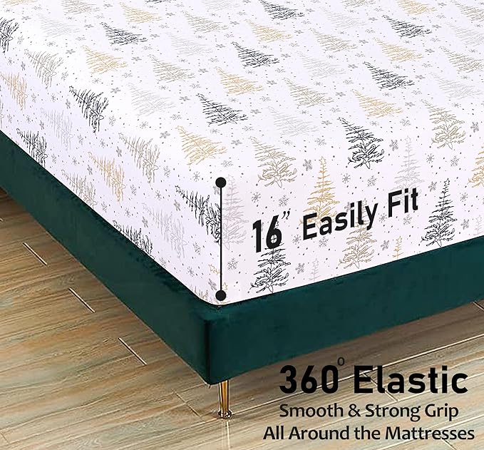RUVANTI Flannel Sheets California King Size - 100% Cotton Brushed Cal King Bed Sheets Set - Deep Pockets 14 Inches - All Seasons Breathable & Extra Soft - Warm & Cozy, 4 Piece, Christmas Tree