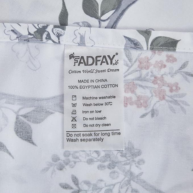 FADFAY Sheets Set Cal King Rustic Bird Floral Bed Sheets Set Vintage Botanical Bedding Shabby Branches Leaves Bedding Collections 100% Egyptian Cotton 17.7" Deep Pocket 4Pcs, California King Size