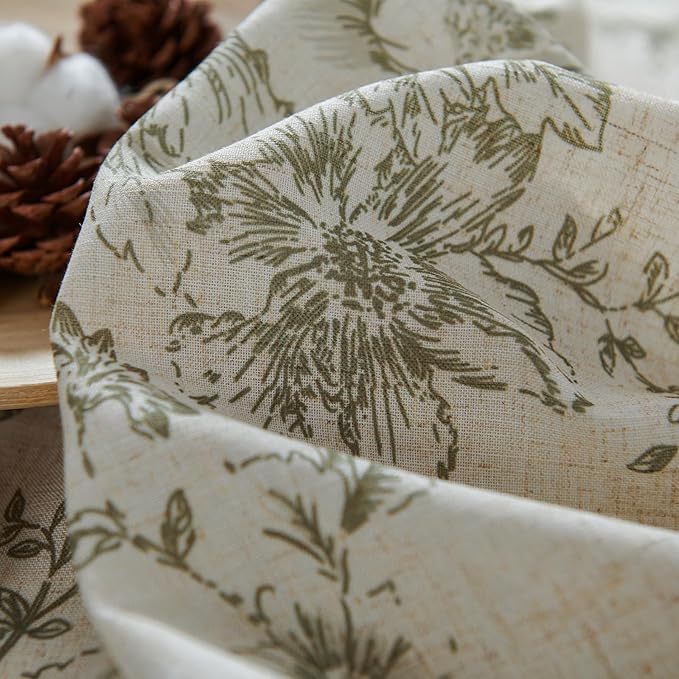 jinchan Lined Linen Blend Curtain Floral Curtains for Living Room 84 Inches Long Christmas Green Peony Flower Printed Curtain Back Tab Farmhouse Patterned Drapes Bedroom Curtains Set 2 Panels