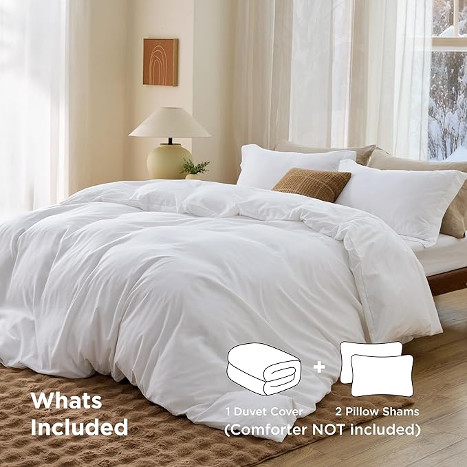 Bedsure Duvet Cover Full Size - Soft Double Brushed Bedding Set for Kids & Adults, Zipper Closure, 3 Pieces, Includes 1 Duvet Cover (80"x90") & 2 Pillow Shams, NO Comforter, White