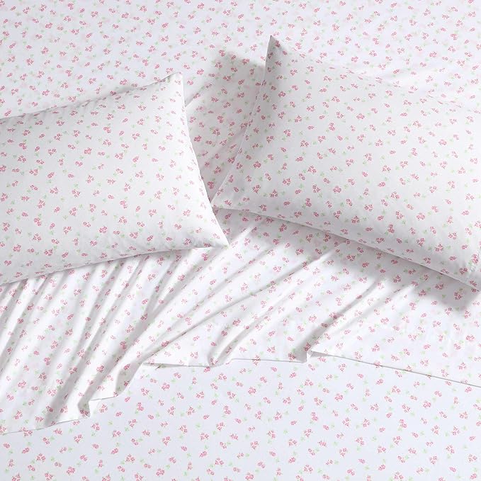 Laura Ashley Kids - Twin XL Sheet Set, Soft & Wrinkle-Resistant Toddler Bedding Set, Deep Pockets, Girl Bed Sheets with Matching Fitted Sheet & Pillowcase (Busy Bee Pink)