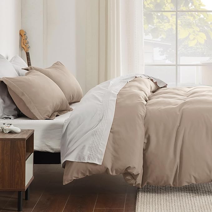 Bedsure Duvet Cover Queen Size - Soft Double Brushed Bedding Set for Kids & Adults, Zipper Closure, 3 Pieces, Includes 1 Duvet Cover (90"x90") & 2 Pillow Shams, NO Comforter, Hazel