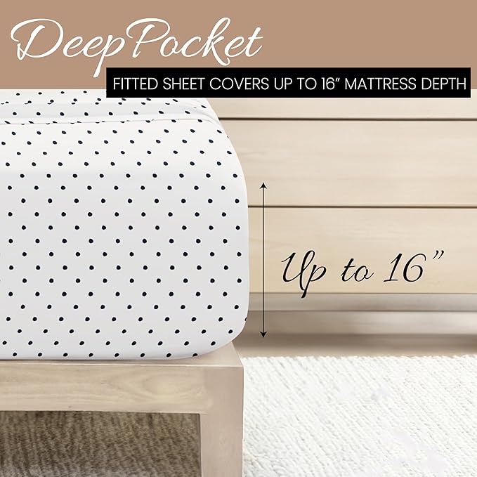Linen Market Patterned Microfiber King Sheet Set 4 Piece – Oeko-TEX Certified Ultra Soft & Wrinkle-Free - 16" Deep Pocket Sheets - Easy Care King Size - Dots Navy