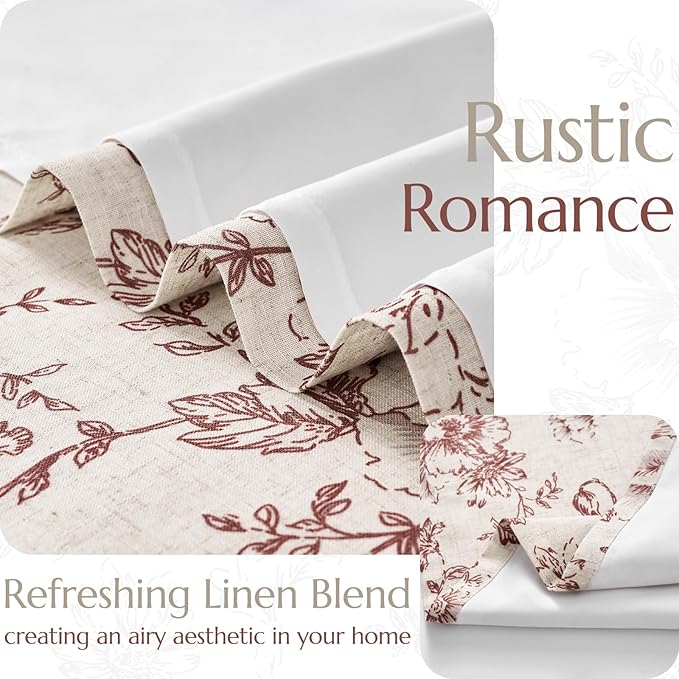 jinchan Lined Linen Blend Curtain Floral Curtains for Living Room 84 Inches Long Christmas Red Peony Flower Printed Curtain Rod Pocket Back Tab Farmhouse Patterned Drapes Curtains Set 2 Panels