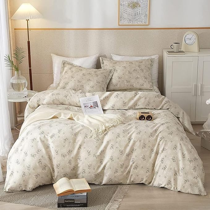 VM VOUGEMARKET Vintage Floral Comforter Set Twin XL Daisy Flower Botanical Bedding Comforter for Teen Girls Women All Season Beige Comforter Set