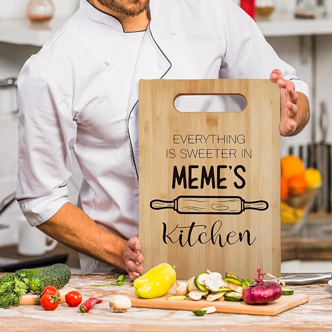 Meme Cutting Board, Grandma Cutting Board Gifts For Meme, Mother's Day Kitchen Gifts for Mom from Daughters Sons Kids, Best Grandma Gifts, Meme Decorative Bamboo Chopping Board For Kitchen