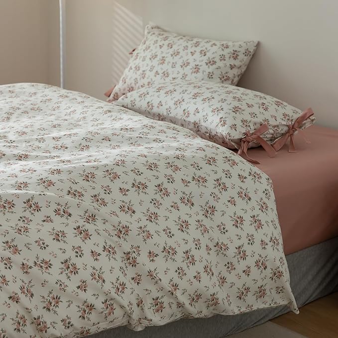 HighBuy Vintage Floral Comforter Set Full Size 3 Piece All Season with 2 Bowknot Bow Tie Pillowcases Boho Style Soft Comforters Cozy Bohemian Floral Bedding Sets for Women Girls,Cooling Comforter