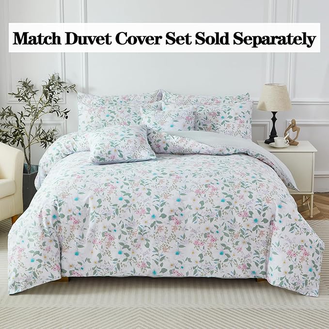 FADFAY Full Size Sheets Set 100% Cotton Vintage Floral Shabby Flowers & Leaves Pattern Farmhouse Bedding Set Deep Pocket Sheets with 2 Pillowcases Breathable Soft 4Pcs, Full