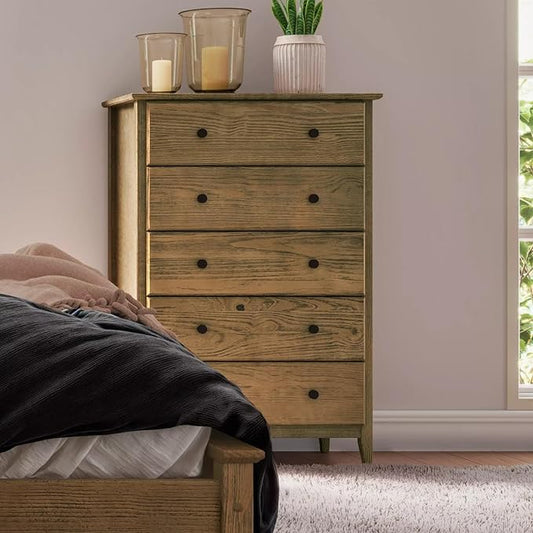 Grain Wood Furniture Greenport 5-Drawer Chest, Solid Wood with Brushed Hickory Finish