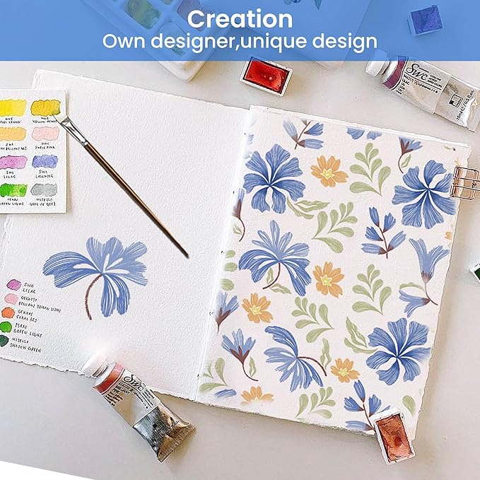 Softan Vintage Blue Floral Twin Bed Sheets, Cozy Microfiber Flower Printed Sheets with 15" Deep Pocket Fitted Sheet & Non-Slip Straps, Patterned Floral in Blue & Amber Sheets & Pillowcase Set