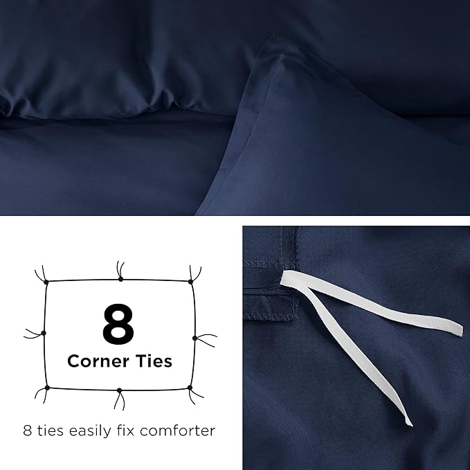 Bedsure Duvet Cover King Size - Soft Double Brushed Bedding Set for Kids & Adults, Zipper Closure, 3 Pieces, Includes 1 Duvet Cover (104"x90") & 2 Pillow Shams, NO Comforter, Navy Blue
