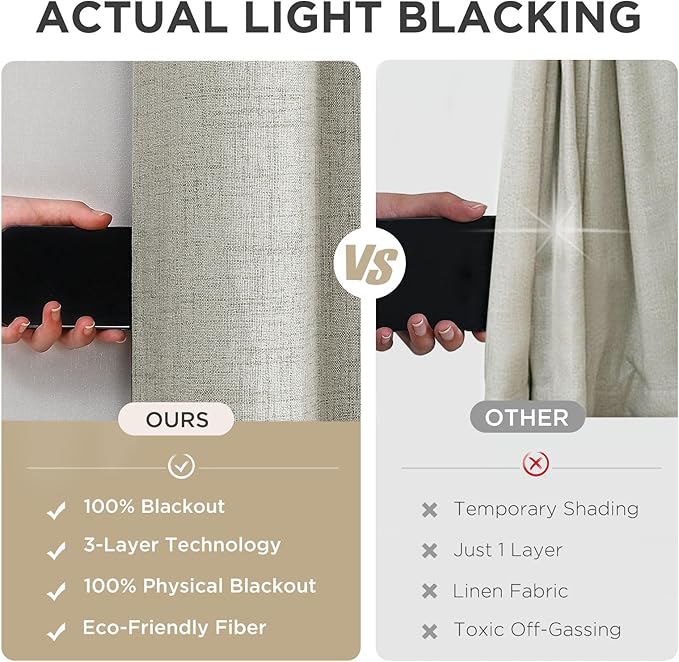 Joydeco Blackout Curtains 108 Inches Long 2 Panels Burg, Room Darkening Curtains for Bedroom, 100% Black Out Textured Thermal Drapes Privacy Protection 2 Panels Set(W52 x L108 Inch, Light Beige)