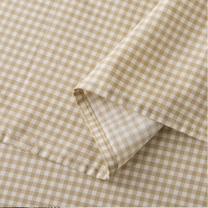 FADFAY Brown Plaid Full Size Sheets 100% Cotton Geometric Checker Bedding Teens Grid White Gingham Pattern College Bedding Deep Pocket Sheets with 2 Pillowcases Ultra Soft 4pcs, Full Size