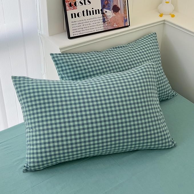 LifeTB Queen Comforter Set Green Gingham Bedding Comforter Modern Style Checkered Pattern Comforter Set Green Blue Grid Plaid Bedding Comforter Lightweight Fluffy Soft Gingham Grid Bedding Set