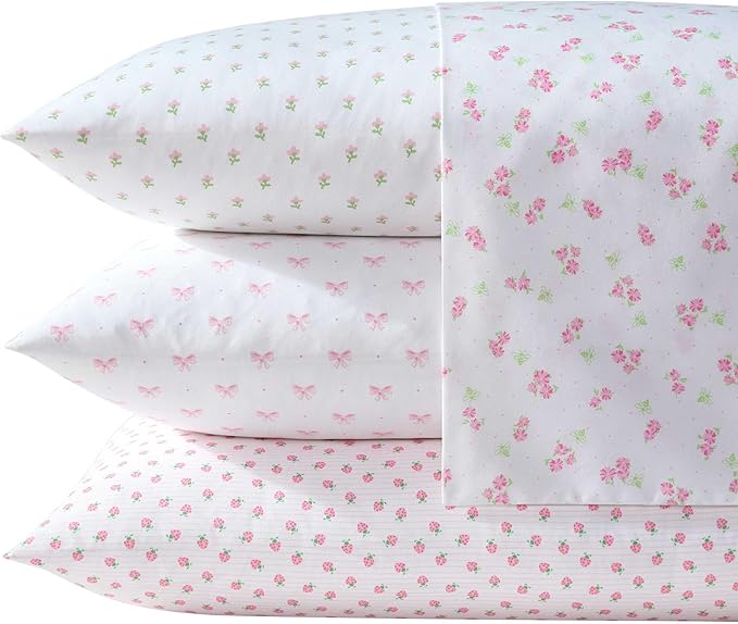 Laura Ashley Kids - Twin XL Sheet Set, Soft & Wrinkle-Resistant Toddler Bedding Set, Deep Pockets, Girl Bed Sheets with Matching Fitted Sheet & Pillowcase (Wood Violet Green)