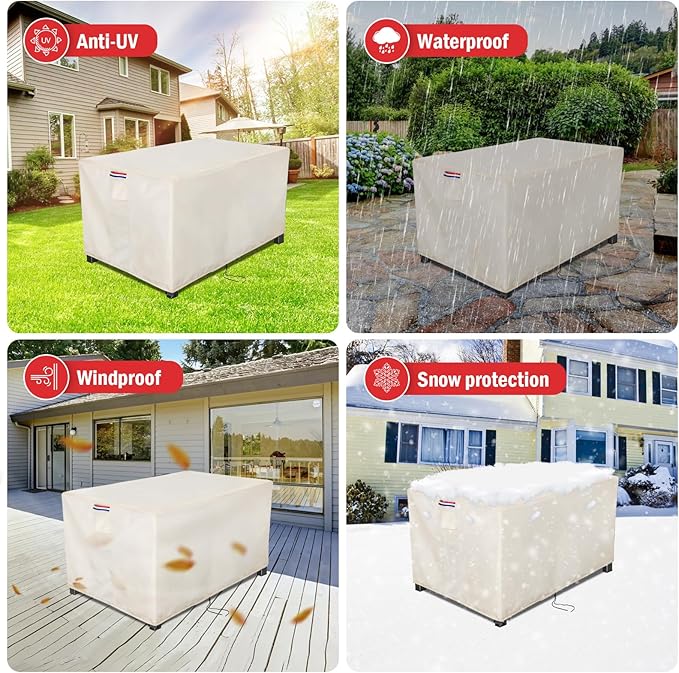 Youlvy Fire Pit Cover Rectangular 43 Inch - Waterproof Outdoor Fire Table Cover Rectangle Heavy Duty, 600D Patio Propane Gas Firepit Cover Rectangular Tear Weather Resistant - 43 x 24 x 25 Inch Beige