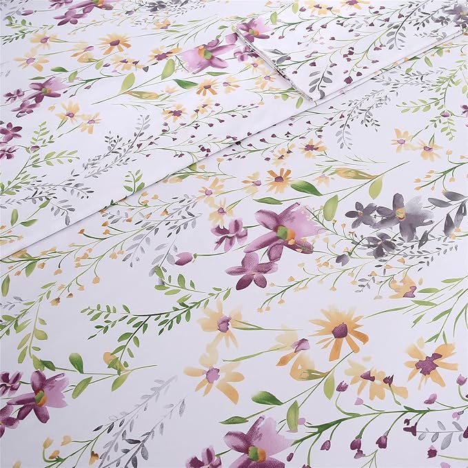 RYNGHIPY Cotton Floral Bed Sheet Set King Size Botanical Flowers Print Bedding Shabby Garden Floral Bed Sheets