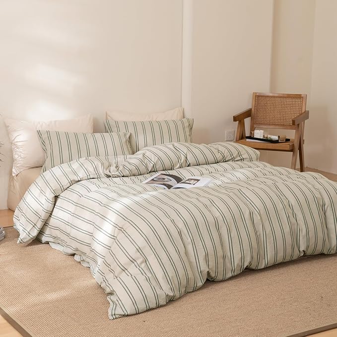 VM VOUGEMARKET Stripe Comforter Set Twin XL Green Striped Bedding Comforter with 2 Pillowcases Modern Farmhouse Style Lightweight Twin Comforter Set for Teen Boys