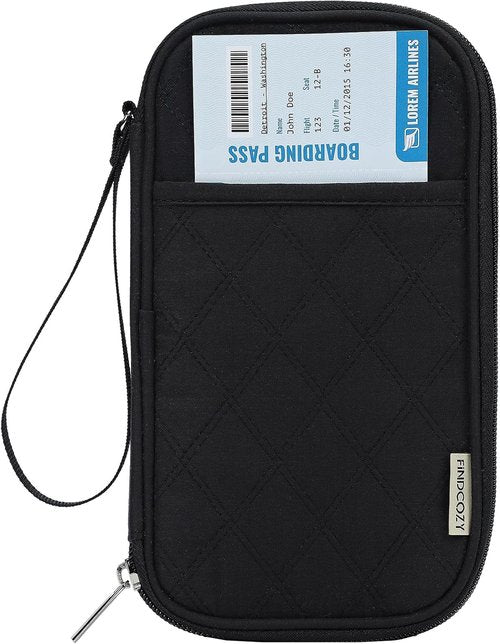 FINDCOZY Travel Passport Holder - Portable Document Organizer Wallet for Family | Black with Multiple Pockets