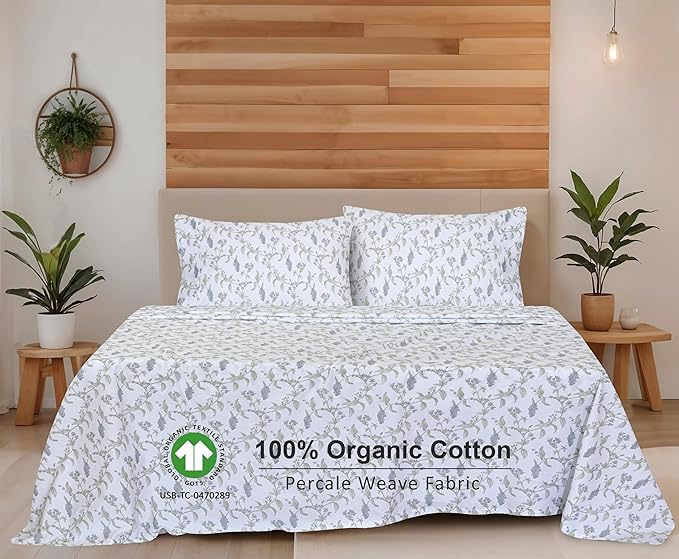 RUVANTI 100% Organic Cotton Sheets King Size, Percale Weave, GOTS Certified, 4-Piece Set, Deep Pocket 15", Crisp & Breathable, Soft Durable Bedding, Sábanas Algodón Orgánico – Vine Yard