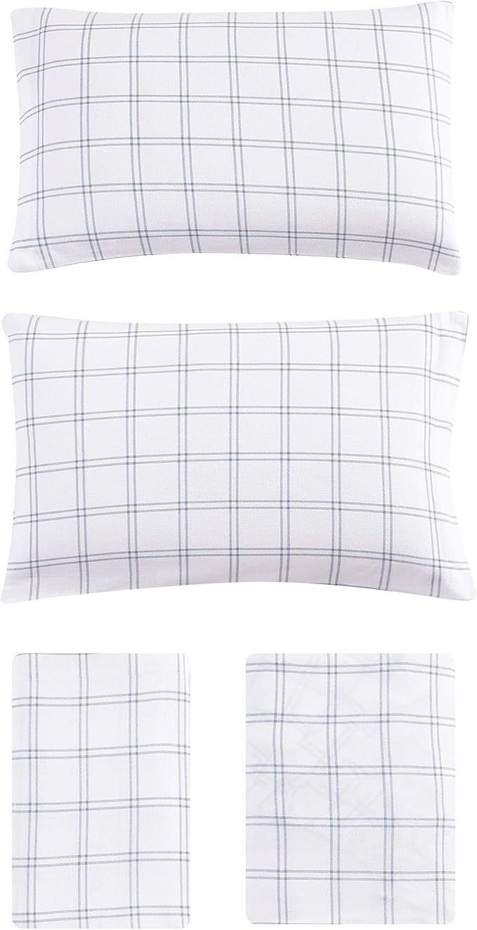 Eddie Bauer - Flannel Sheets Queen Size, Anti-Pilling & Wrinkle Resistant Cotton, Touchably Soft for All-Season Comfort - Bed Sheets with Matching Pillowcases & Fitted Sheet (Westridge Plaid Blue)