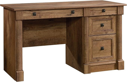 Sauder Palladia Computer Desk with Drawers, Home Office Desk with File Cabinet Storage Drawer, Cable Management, Keyboard Tray, in Vintage Oak finish