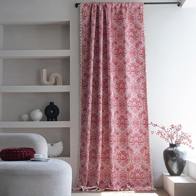 ENJOYBRIDAL Red Damask Curtains 96 Inches Living Room Bedroom Drapes 2 Panel Sets Vintage Semi Sheer Long Window Curtain Panels Dining Room Rod Pocket Jacquard Medallion Patterned Window Treatments
