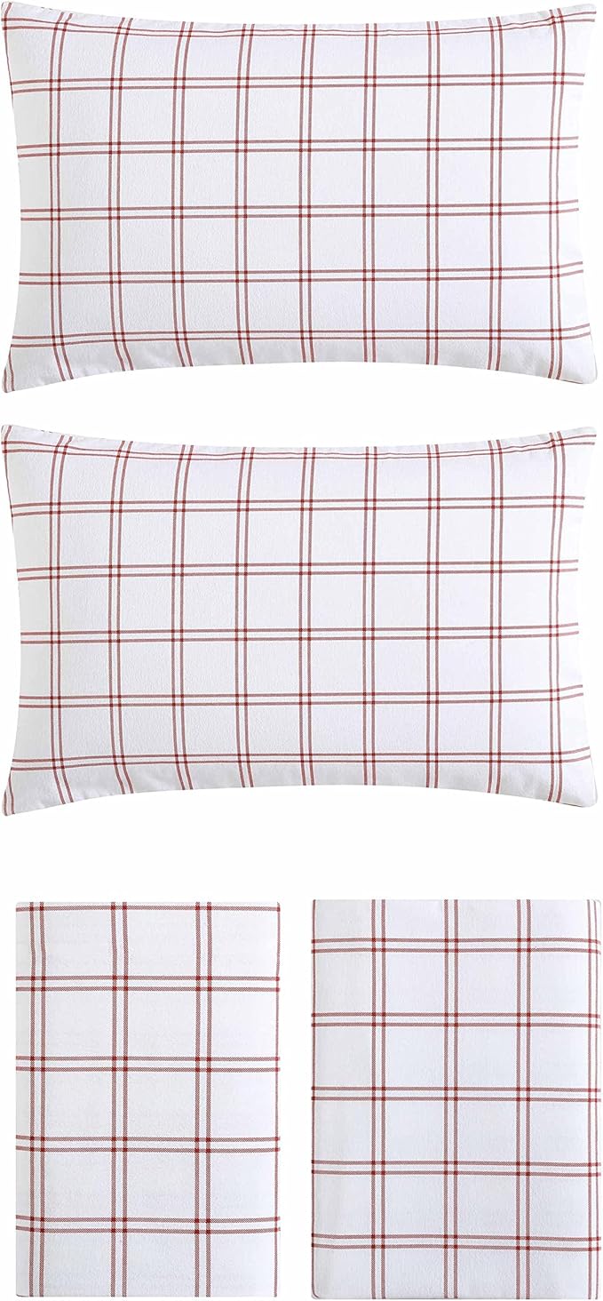 Eddie Bauer - Flannel Sheets Twin Size, Anti-Pilling & Wrinkle Resistant Cotton, Touchably Soft for All-Season Comfort - Bed Sheets with Matching Pillowcase & Fitted Sheet (Westridge Plaid Orange)