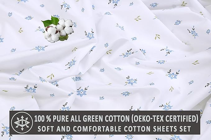 RUVANTI 100% Cotton California King Sheet Sets, 4 Pieces, Soft & Breathable Percale Weave Bedding, Deep Pocket 14", Hotel Standard, Crisp Cool Feel & Durable, Perfect Floral Sheets, Phulkari