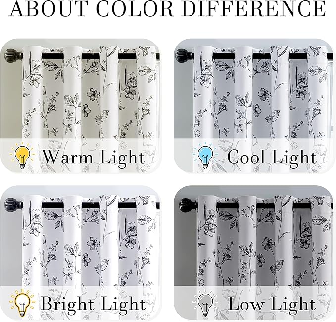 ChrisDowa 100% Blackout Floral Curtains 84 Inches Long 2 Panels for Bedroom Living Room Black Flower Patterned Room Darkening Thermal Insulated Soundproof Grommet Window Treatments Drapes,52X84