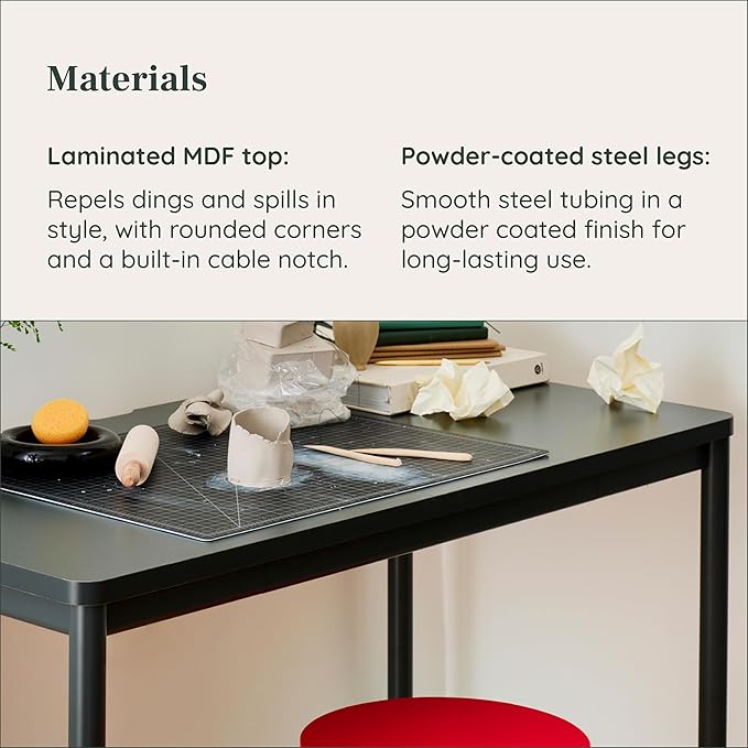 Branch Daily Desk - Functional at Home Office Desk with Effortless Assembly, Timeless Design, Rounded Corners, and Built-in Cable Notch - 58” W x 27” H x 24” D - White