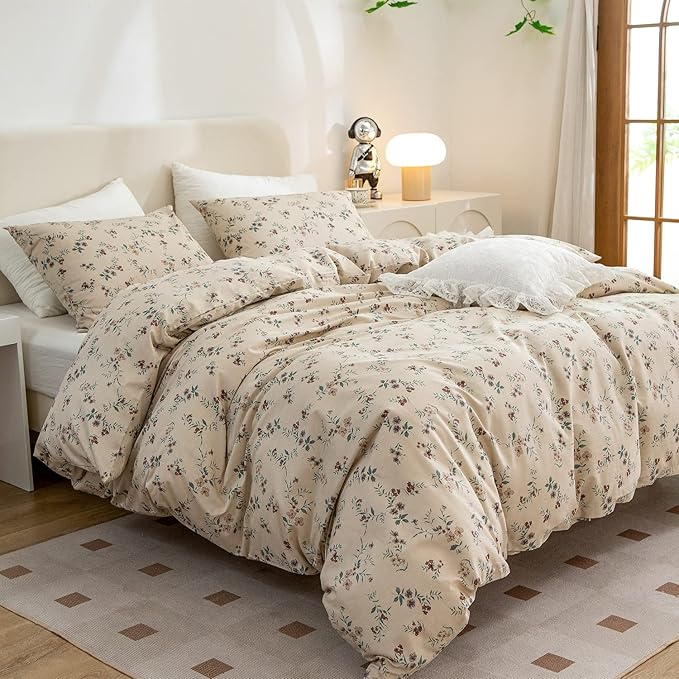 Floral Full Comforter Set 3 Pieces Soft Chic Garden Style Floral Print Lightweight Vintage Botanical Flowers Comforter Set for All Seasons 1 Comforter and 2 Pillowcases