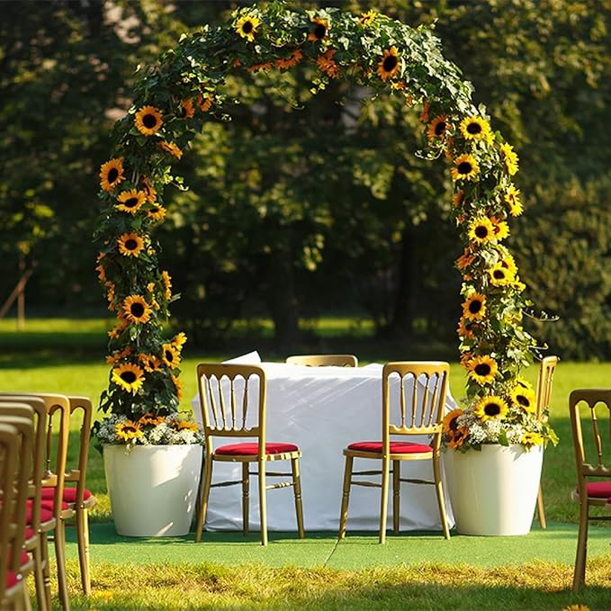 8 Pack Artificial Sunflower Garland Decor,Fake Sunflowers Outdoor Hanging Vines with Green Leaves,Silk Flower Garlands for Birthday Tables Centerpieces Party Wedding Decortions