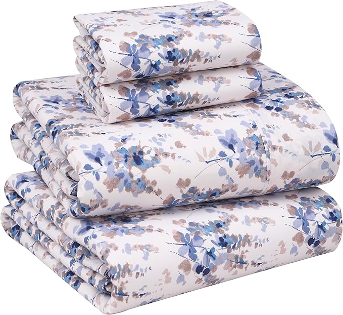 RUVANTI 100% Cotton Full Size Bed Sheets, 4 Pieces, Soft & Breathable Percale Weave Bedding, Deep Pocket 16", Hotel Standard, Crisp Cool Feel, Durable, Perfect Sheet Set Floral, Maple