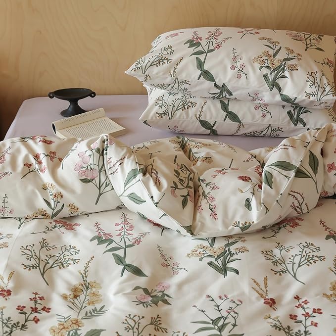 HighBuy Vintage Floral Comforter Set King Pink Yellow Botanical Coquette Bedding Comforters with 2 Pillowcases Women Girl Cottagecore Bedding Sets - 1 Fluffy Comforter 2 Pillow Shams